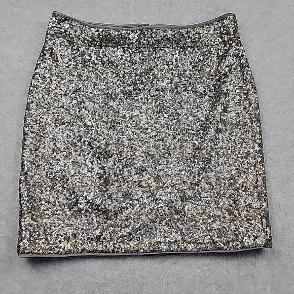 CACHE Silver Sequin Skirt Sz 8 Straight Pencil Party Lined Back Zipper Y2K Glam - Picture 1 of 11